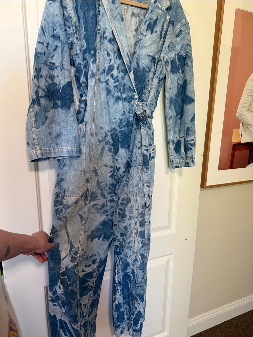 Rachel Comey Customized Blue Tie-Dye Denim Wrap Jumpsuit - Picture 3 of 7
